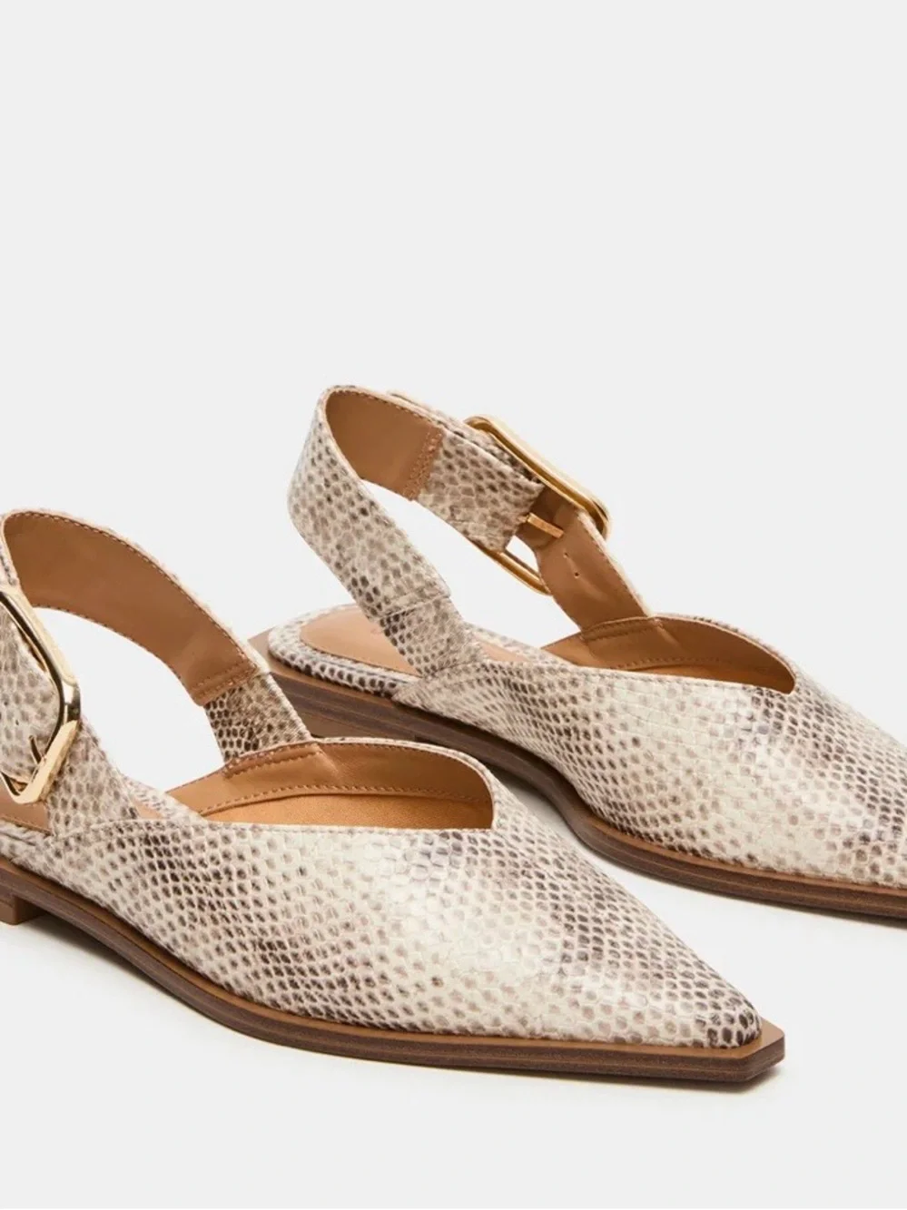 Steve Madden Snake-Print Pointed Slingback Flats